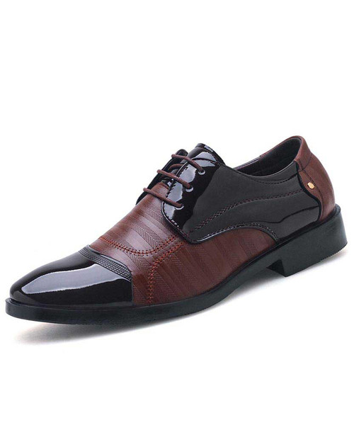 Men's brown stripe texture leather derby dress shoe 01