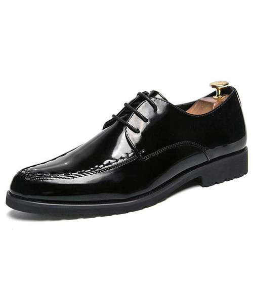 Men's black patent leather derby dress shoe point toe 01