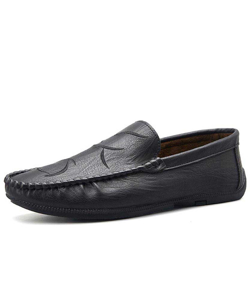 Men's black curve stripe leather slip on shoe loafer 01