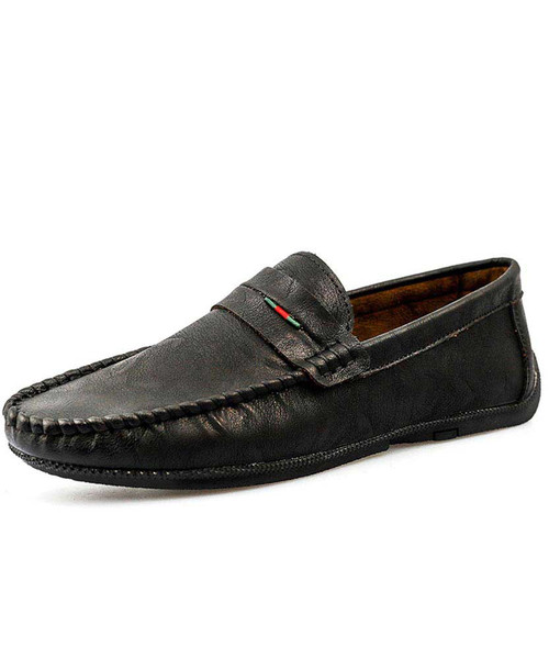 Men's black retro leather slip on penny loafer 01