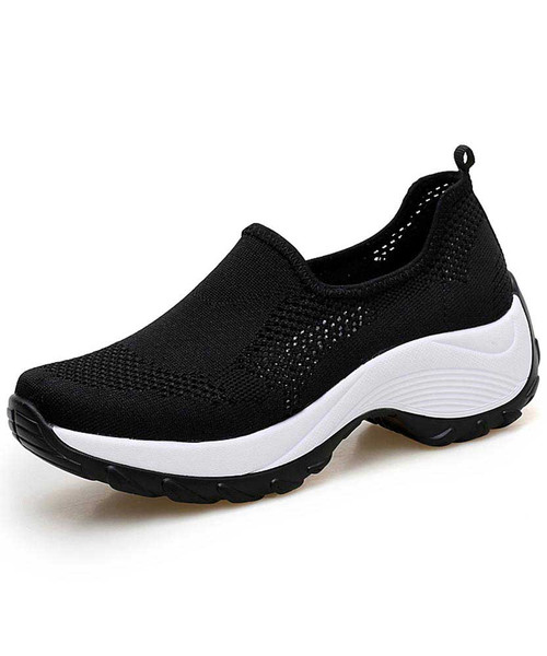 Women's black hollow slip on double rocker bottom shoe sneaker 01