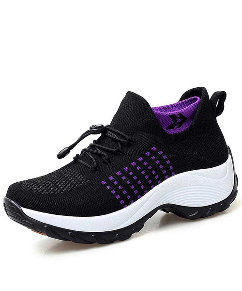 Women's black pattern double rocker bottom shoe sneaker 01