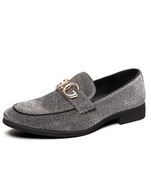 Silvery metal buckle slip on dress shoe  01