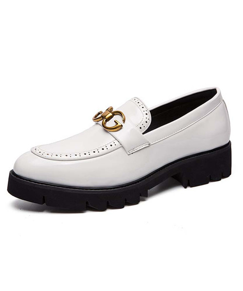 White metal buckle pattern slip on dress shoe point toe 01