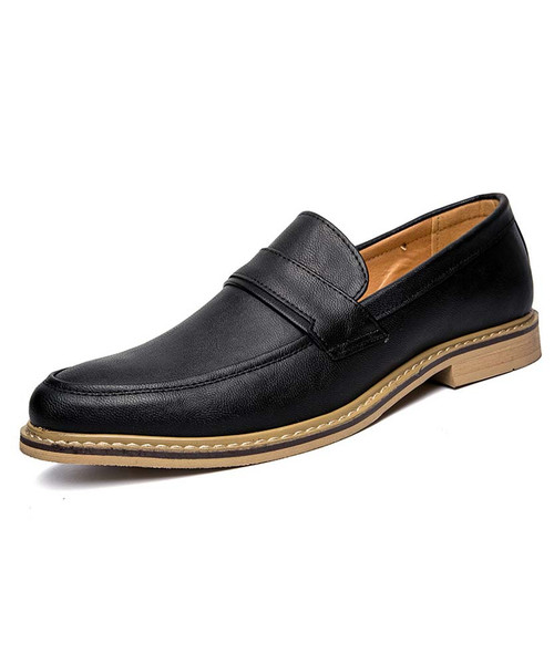 Black microfiber leather slip on dress shoe  01