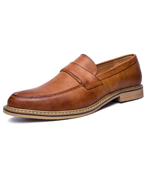 Brown microfiber leather slip on dress shoe  01