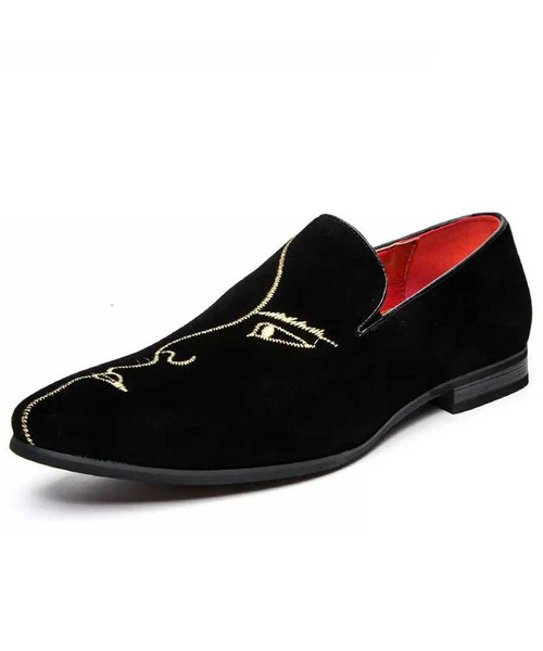 Men's black suede pattern slip on dress shoe 01