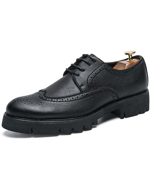 Black retro brogue height increase leather derby dress shoe  01