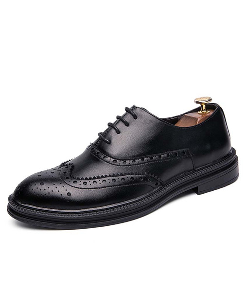 Men's black retro brogue leather oxford dress shoe 01