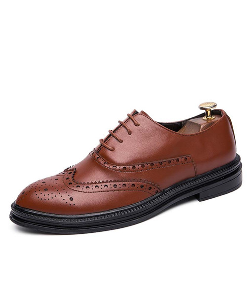 Men's brown retro brogue leather oxford dress shoe 01