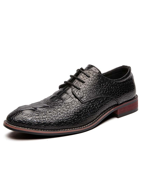 Black croco skin pattern derby dress shoe 01