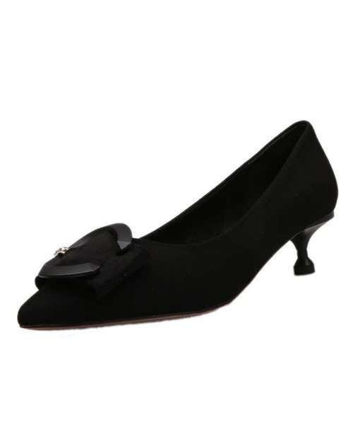 Black C buckle on vamp point toe heel dress shoe 01