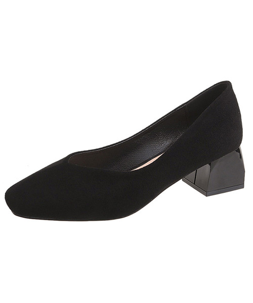 Black suede slip on low heel dress shoe 01