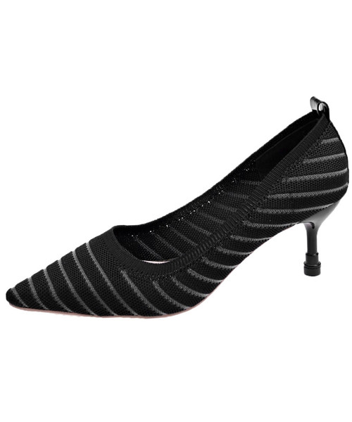 Black stripe texture slip on heel dress shoe 01