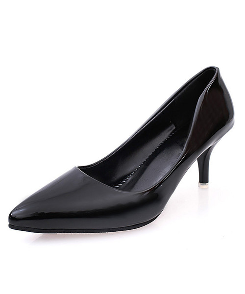 Black point toe slip on heel dress shoe in plain 01