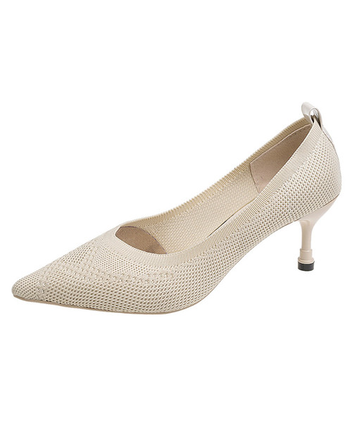 Beige texture slip on heel dress shoe 01