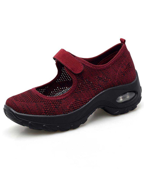 Women's red hollow low cut velcro double rocker bottom sneaker 01