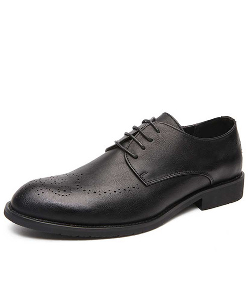 Black retro brogue leather derby dress shoe 01