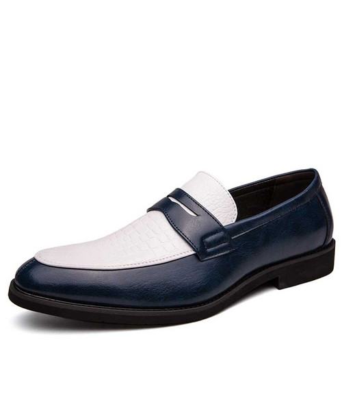 White blue leather slip on dress shoe in plain 01