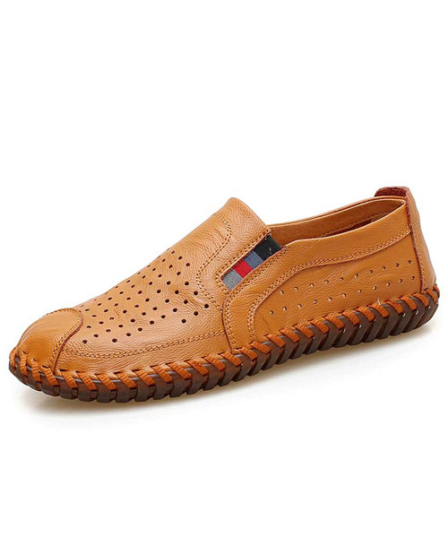 Brown retro sewed hollow out slip on shoe loafer 01