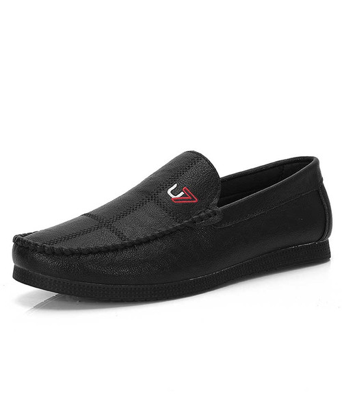 Men's black cross sewed leather slip on shoe loafer 01