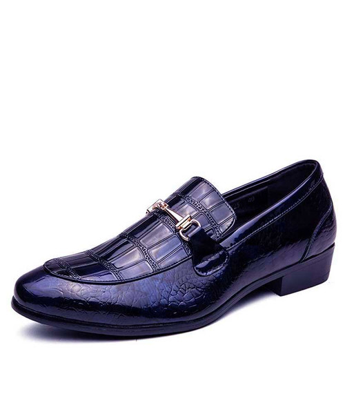 Blue croc pattern metal buckle slip on dress shoe 01