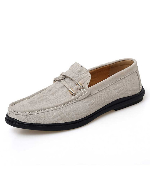 Men's beige double tie leather slip on shoe loafer  01