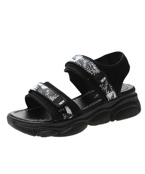 Black double velcro pattern shoe sandal 01