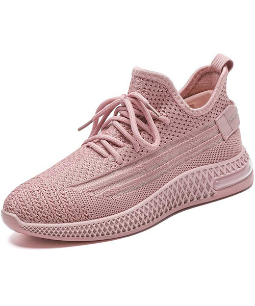 Women's pink stripe flyknit texture pattern lace shoe sneaker 01