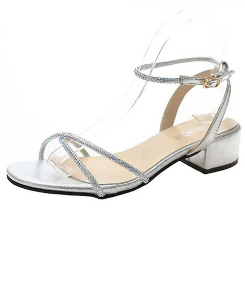 Silver rhinestone cross strap ankle buckle shoe sandal 01