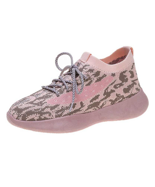 Women's pink leopard print flyknit texture pattern shoe sneaker 01