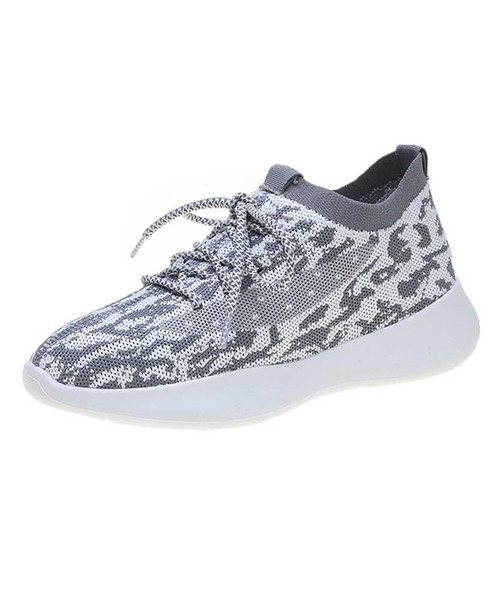 Women's grey leopard print flyknit texture pattern shoe sneaker 01