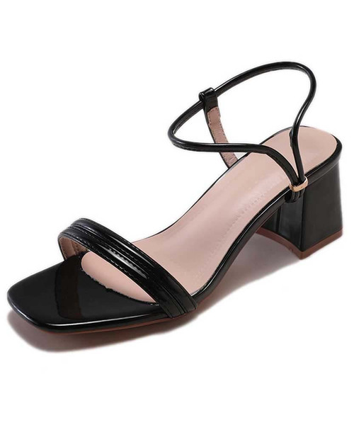 Black square toes slip on heel shoe sandal 01