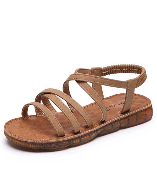 Brown cross strap slip on shoe sandal 01