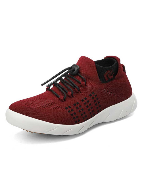 Women's red drawstring lace up flyknit pattern shoe sneaker 01