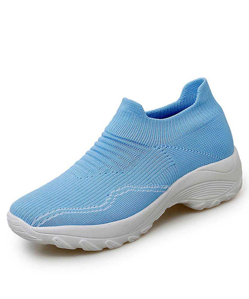 Women's blue stripe slip on double rocker bottom sneaker 01