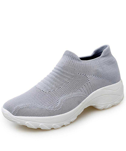 Women's grey stripe slip on double rocker bottom sneaker 01
