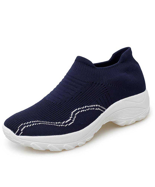 Women's navy stripe slip on double rocker bottom sneaker 01