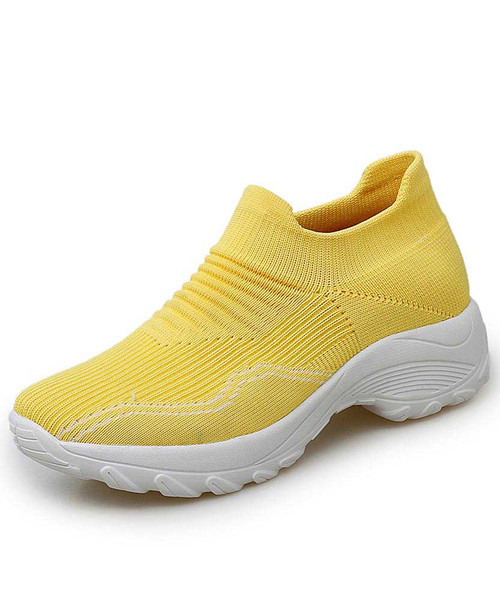 Women's yellow stripe slip on double rocker bottom sneaker 01