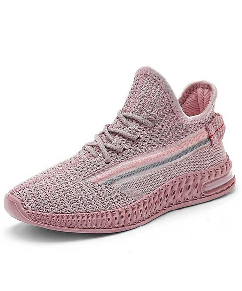 Women's pink stripe flyknit pattern lace up shoe sneaker 01