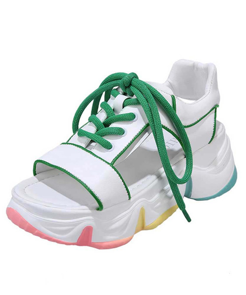 White lace strap slip on shoe sandal 01