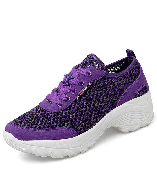 Women's purple hollow cut double rocker bottom shoe sneaker 01