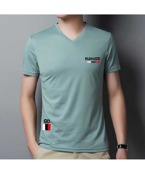 Navy logo pattern print V neck short sleeve t-shirt | Mens t 