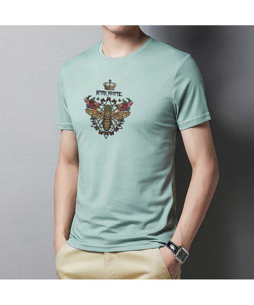 Men's green pattern print on chest short sleeve t-shirt 01