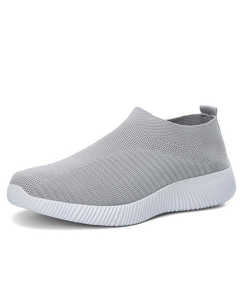 Women's grey texture stripe slip on shoe sneaker 01