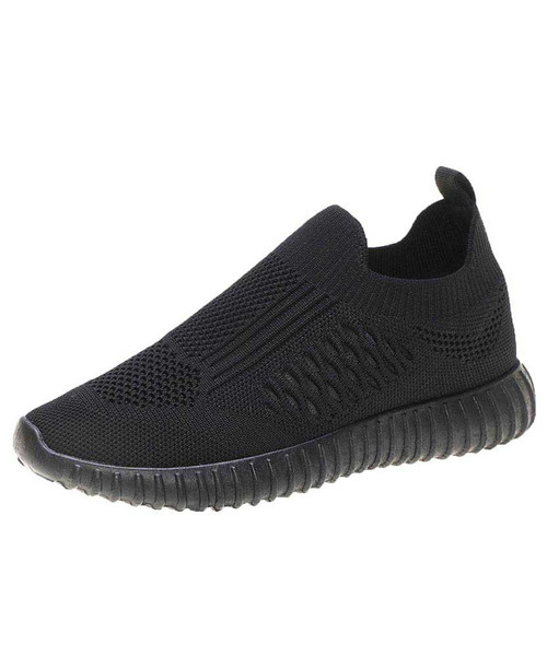 Women's black texture pattern sock like slip on shoe sneaker 01