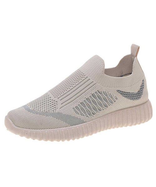 Women's beige texture pattern sock like slip on shoe sneaker 01