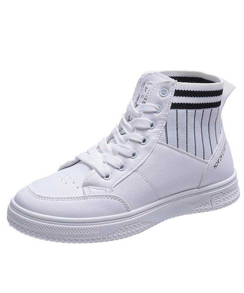 Women's white black stripe sock like entry shoe sneaker boot 01