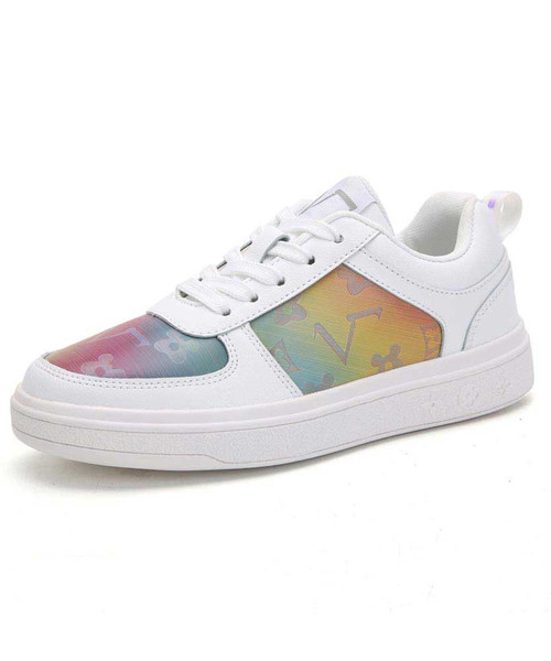 Women's white pattern vamp mix color lace up shoe sneaker 01