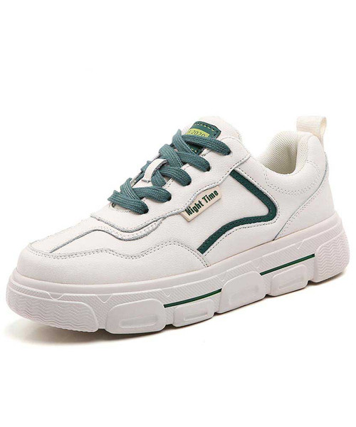 Women's white green night time label lace up shoe sneaker 01